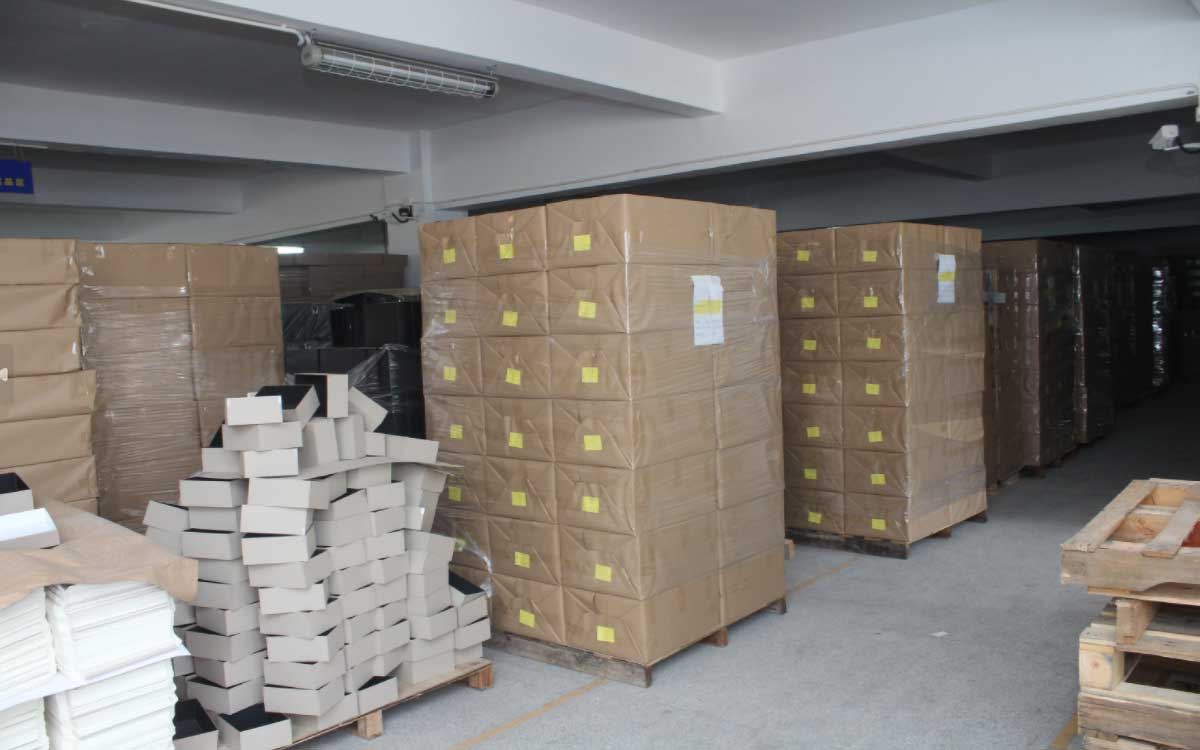 Finished custom paper packaging prepared for international shipment